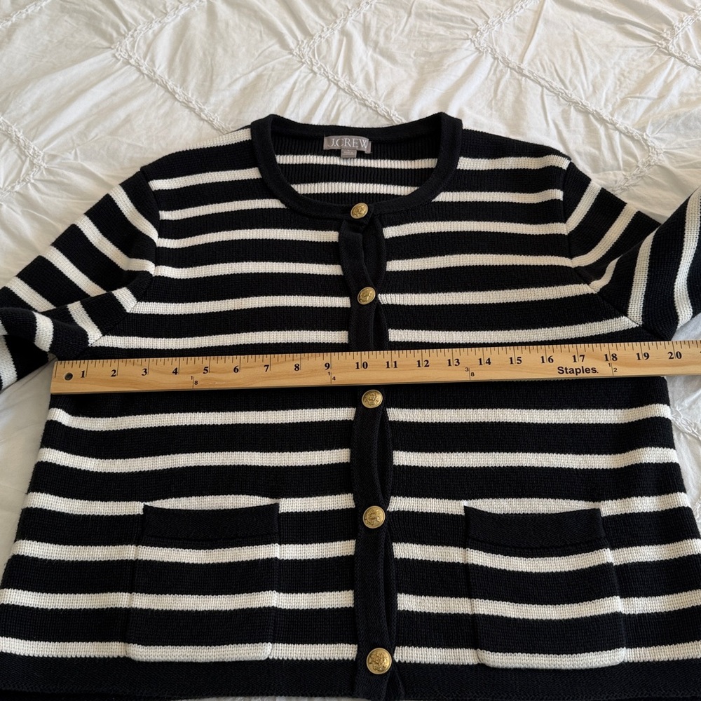 J.Crew Emilie Sweater Lady Jacket in Black Ivory Stripe Knit Cardigan sz L - Picture 9 of 13